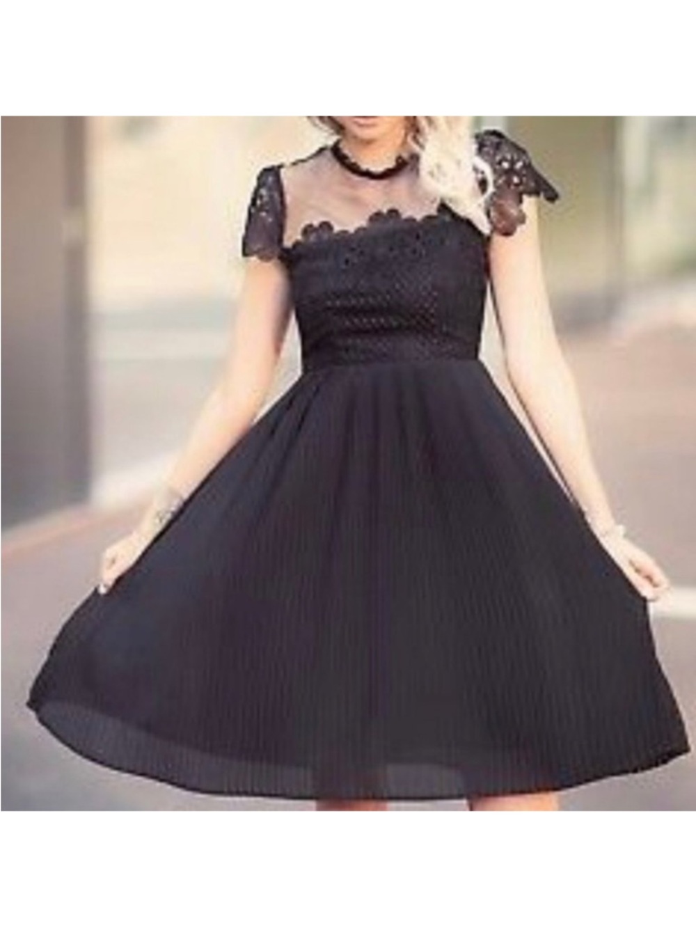 ZARA BLACK GUIPURE LACE MIDI DRESS SHEER size Small
